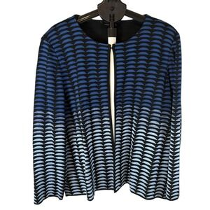 Ming Wang Blue Black Ombre Geometric Knit Open Front Jacket Plus Size 1X